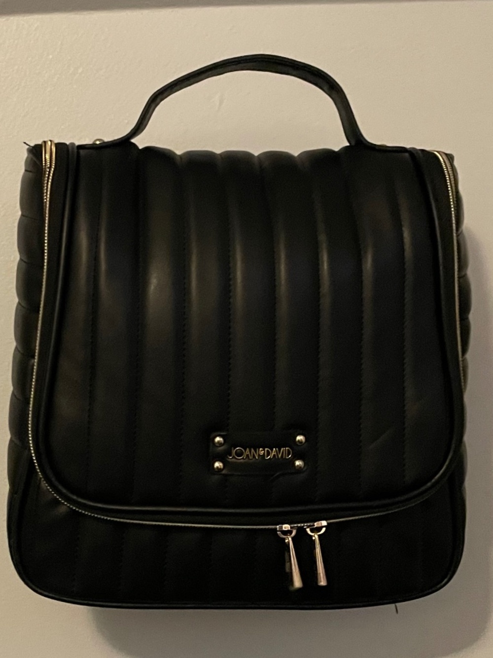 Joan & David Black Quilted Hanging Toiletry Cosmetic Travel Bag